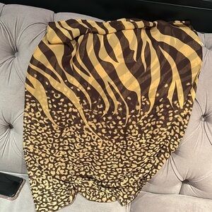 Vibrant brown and beige leopard print circular scarf silk cotton blend